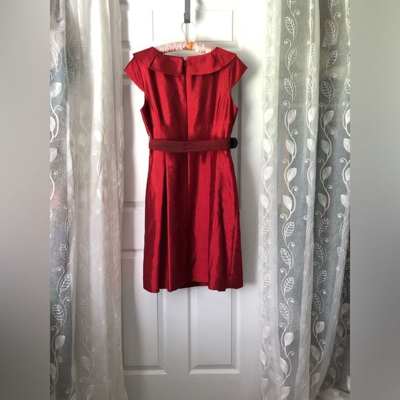 Tahari ASL cocktail Taffeta midi Dress back zipper with belt size 14 - Picture 9 of 14